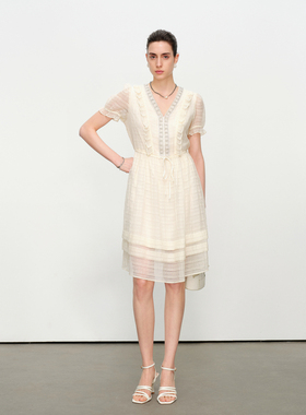 婉甸2025夏季新品椰子奶白短袖连衣裙1242N56RT4