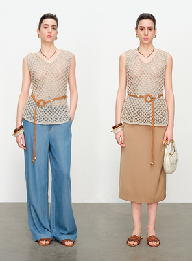 婉甸2025夏季新品沙色镂空毛织套头衫1242W13XD5