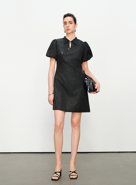 婉甸2025夏季新品黑色压花旗袍式连衣裙1242N51SJ3YX