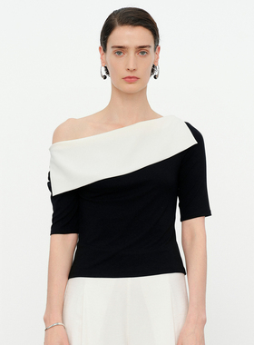 婉甸2026夏季新品黑白色拼接短袖T恤1252T09JD3