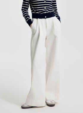 婉甸2026春季新品原生白丹宁阔腿裤高腰拖地裤1251X03SX2