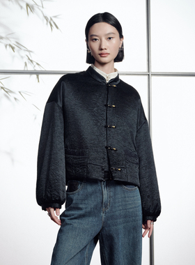 婉甸2025年冬季新品黑色短款新中式外套1244R02DM1