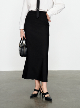 婉甸2025春季新品黑色长包裙优雅风半身裙1241K13DY2