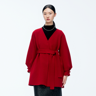 婉甸2025年冬季 慕斯红双面呢外套1244E06DM2 新品