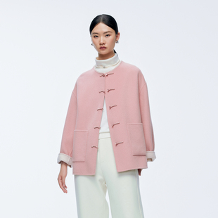 婉甸2025年冬季新品薄纱粉中长款双面呢外套1244E04GS1