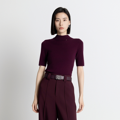 婉甸2025年秋季新品酱紫色半领毛织套头衫1243W02DM4