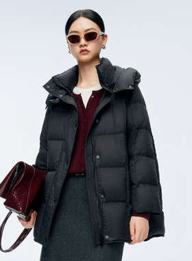 婉甸2025年冬季新品黑色中长款羽绒服1244D19GS3