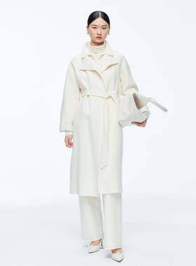 婉甸2025年冬季新品柔光紫/奶油白/黑色双面呢大衣1244C02DMB