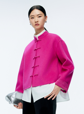婉甸2025年冬季新品荧光玫瑰紫双面呢短外套1244E01DM1