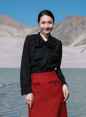 婉甸2025春季新品黑色长袖衬衫瑞丽风H型1241S03XJ1