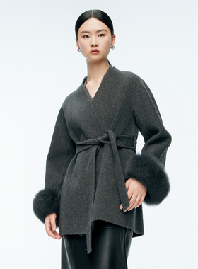 婉甸2025年冬季新品冰粉色/石墨灰中长款双面呢1244C17GS4