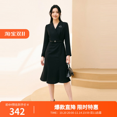 婉甸2025年秋季新品黑色长袖连衣裙1243N10DY4YX