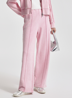 婉甸2026春季新品芭蕾粉斑驳水洗卫裤长款全棉直筒裤1251P16SX4