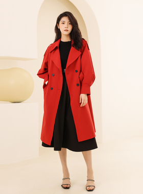 婉甸2025春季新品石榴红长款风衣复古风外套1241B02SJ1YX