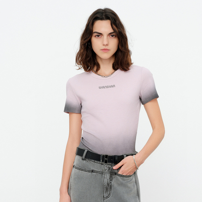 婉甸2026夏季新品薄纱粉渐变短袖T恤1252T13GS4