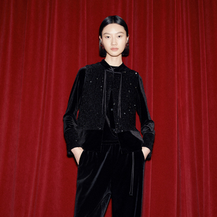 婉甸2025年冬季 黑色珠片绣两件套上衣1244L01DM1 新品