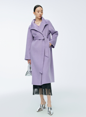 婉甸2025年冬季新品柔光紫/奶油白双面呢大衣1244C02GS4