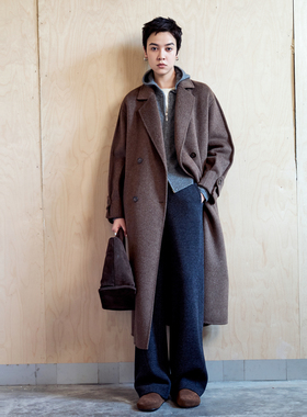 婉甸2025年冬季新品黑色/深橡木色双面呢大衣1244C06SX3