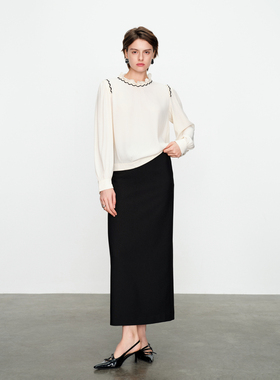 婉甸2025春季新品乳白色木耳边领套头上衣通勤风雪纺衫1241H03DY2