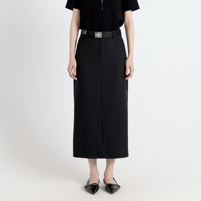 婉甸2025年秋季新品黑色条纹长包裙1243K01DZ1