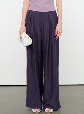 婉甸2026夏季新品琉璃紫醋酸阔腿裤1252P21YD5