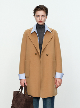 婉甸梅花驼色中长款双面呢大衣冬季新品宽松外套1234C02SJ1YX