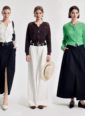 婉甸2026春季新品摩卡色/霜白/春杉绿镂空毛织拉链开衫1251W11DJ3