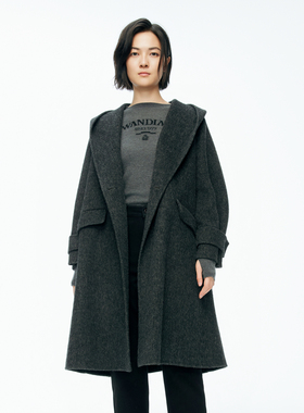 婉甸2025年冬季新品火山灰连帽双面呢大衣1244C15SX3