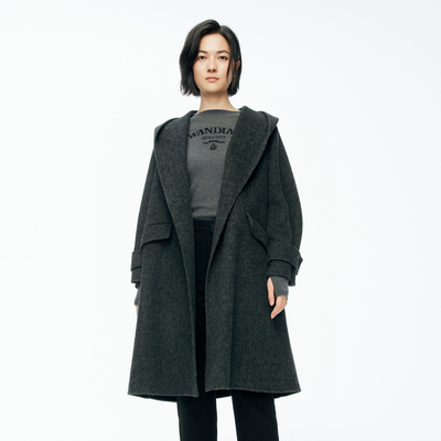 婉甸2025年冬季新品火山灰连帽双面呢大衣1244C15SX3