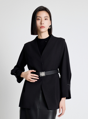 婉甸秋季新品耀石黑中长款外套1243B01RJ3
