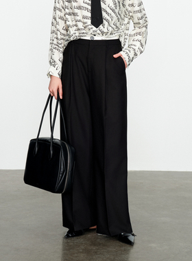 婉甸2025春季新品黑色阔腿裤百搭风休闲裤1241P03DY2