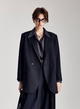 婉甸2026春季新品黑灰色烫钻西装H型长袖外套1251Q04GX2