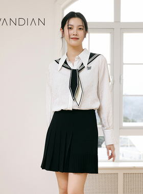 婉甸秋季新品日常上班黑白条纹长袖衬衫上装1233S01RS1