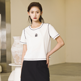 T恤圆领明线装 婉甸2025夏季 新品 月光白短袖 1242T02SX1 饰短袖
