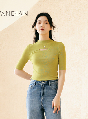 婉甸秋季新品日常上班黄绿色中袖毛织套头衫上装1233W06RS2