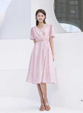 婉甸2025夏季新品藕粉色短袖连衣裙1242N53RT4