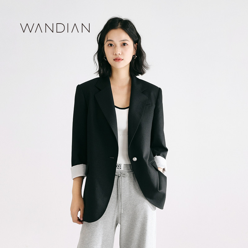 婉甸秋季新品都市摩登黑色廓版西装上装1233Q03DM3