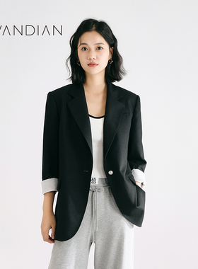 婉甸秋季新品都市摩登黑色廓版西装上装1233Q03DM3