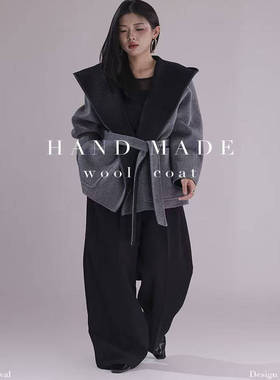 韩版 秋季新款棉羊毛短外套85059系腰绳连帽时尚洋气女装羊毛外套