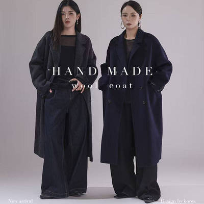 韩版 秋季新款职业长款棉羊毛大衣85007翻领休闲通勤女装羊毛大衣