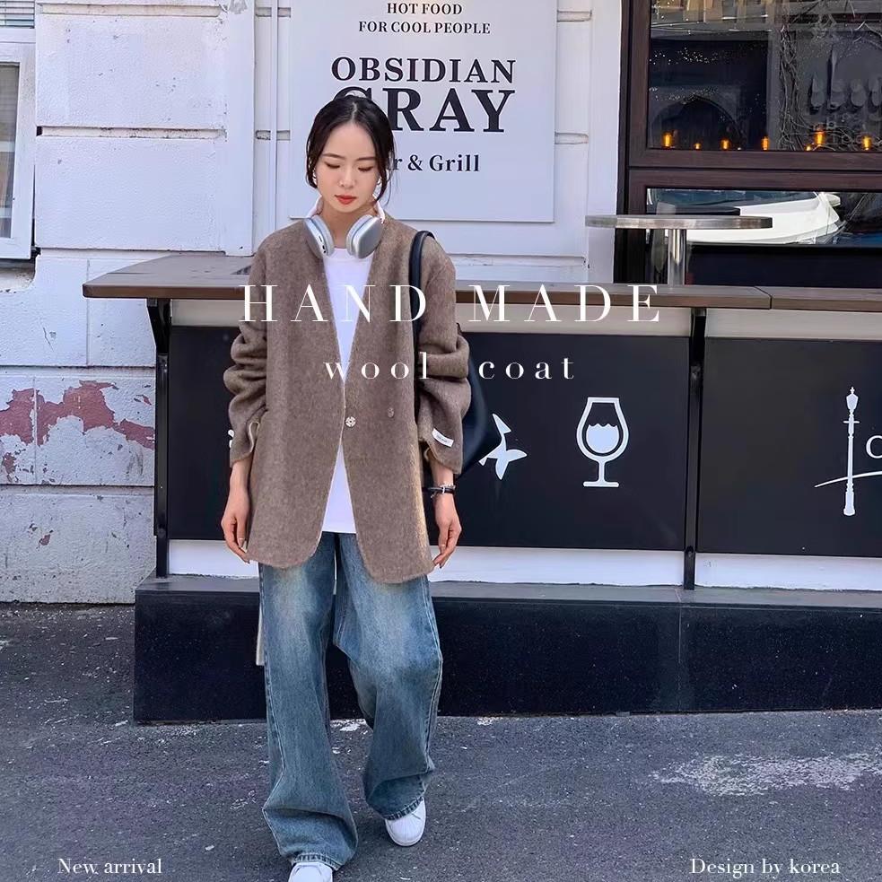韩国新款 羊毛短款外套514系腰绳休闲通勤洋气女装羊毛外套
