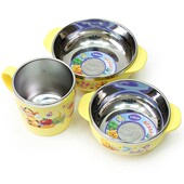 韩国进口儿童不锈钢餐具迪斯尼维尼熊饭碗 双耳隔热小碗大小碗