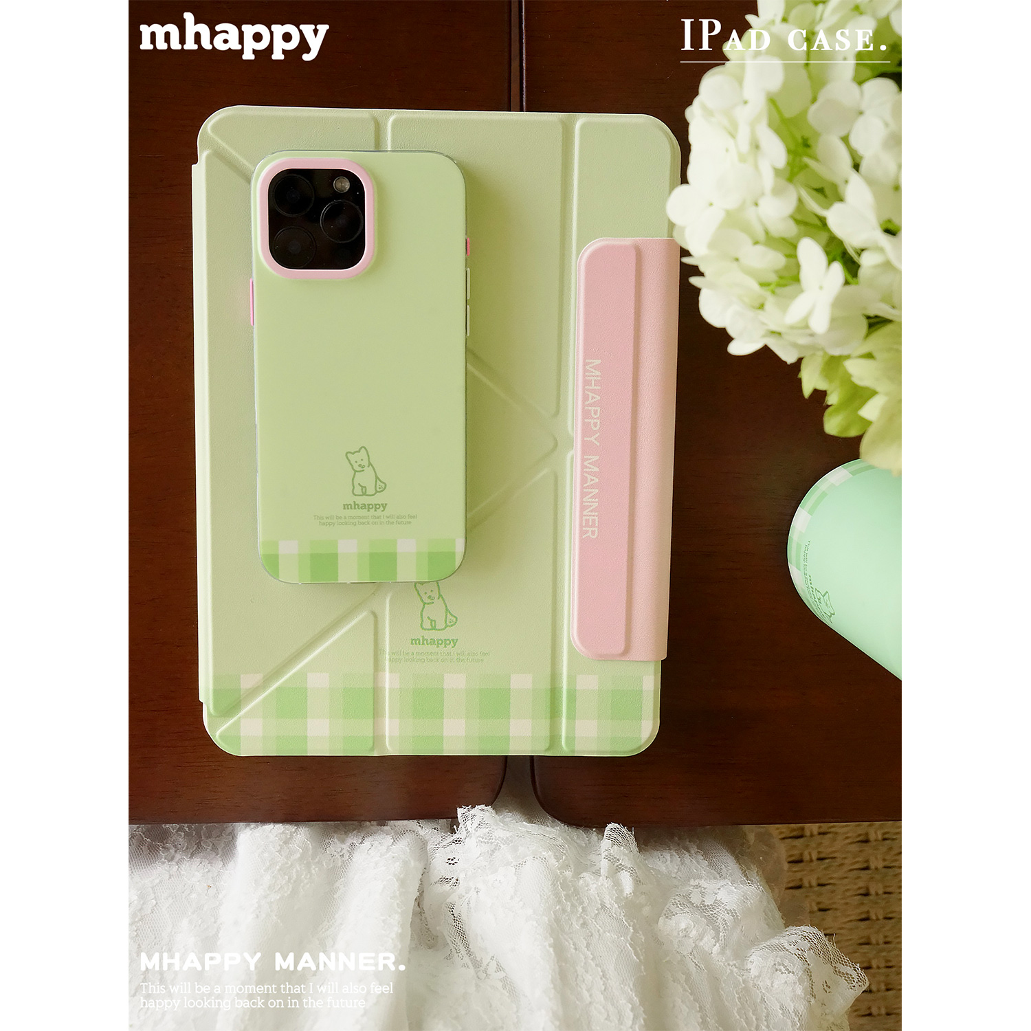 MhappyManner原创设计春日多巴胺适用于ipad磁吸保护壳y型带搭扣air67平板套pro11寸 三折可拆卸