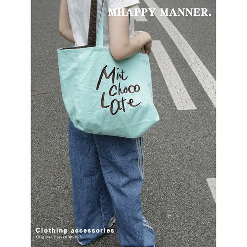 Mhappymanner原创小狗刺绣加厚帆布包斜挎包大容量日常通勤单肩包