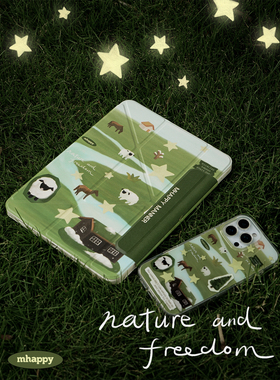 MhappyManner原创设计旷野自然小羊适用于ipad磁吸保护壳y型带搭扣air67平板套pro11寸 三折可拆卸