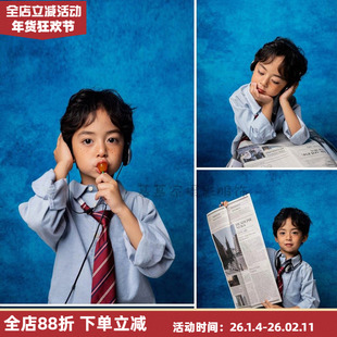 儿童美式证件照拍照写真主题 学院风男女影楼时尚港风套装 肖像风