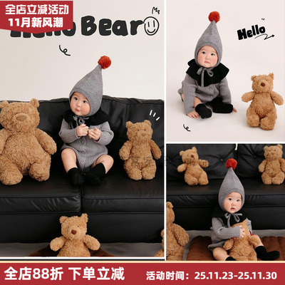 百天宝宝可爱灰色纪实风连身衣