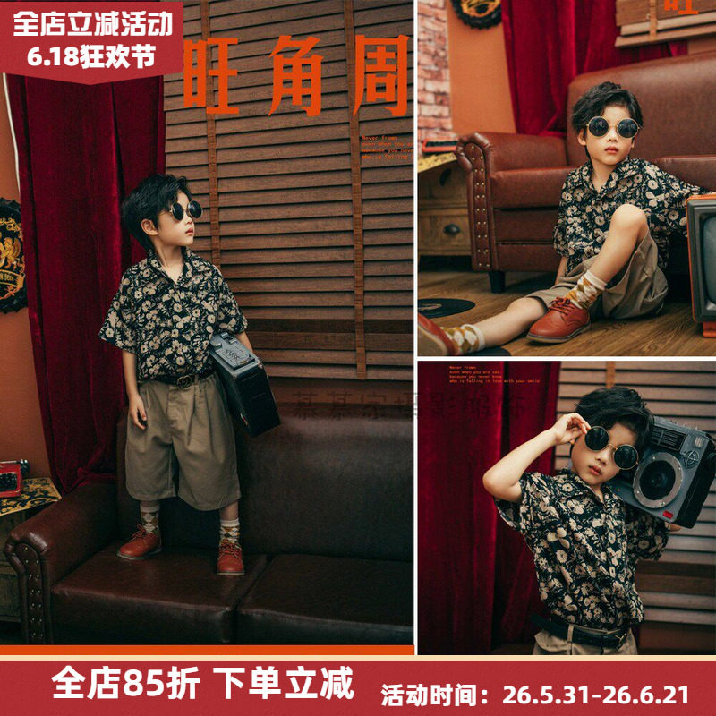 儿童时尚港风复古时尚模卡走秀演出套装时装碎花九零年代拍照主题