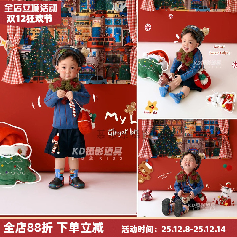 圣诞风儿童影楼拍照写真服装蓝色