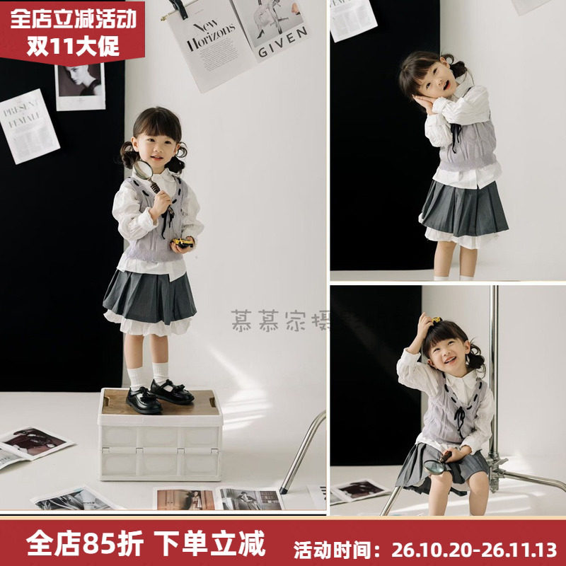 26年学院风JK制服套装影楼儿童摄影服装女童写真艺术照写真三件套